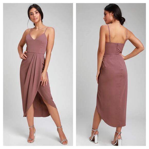 NWT Lulus Reinette Mauve Purple Corset Slip Midi Dress Small Cocktail Wedding - Picture 1 of 15